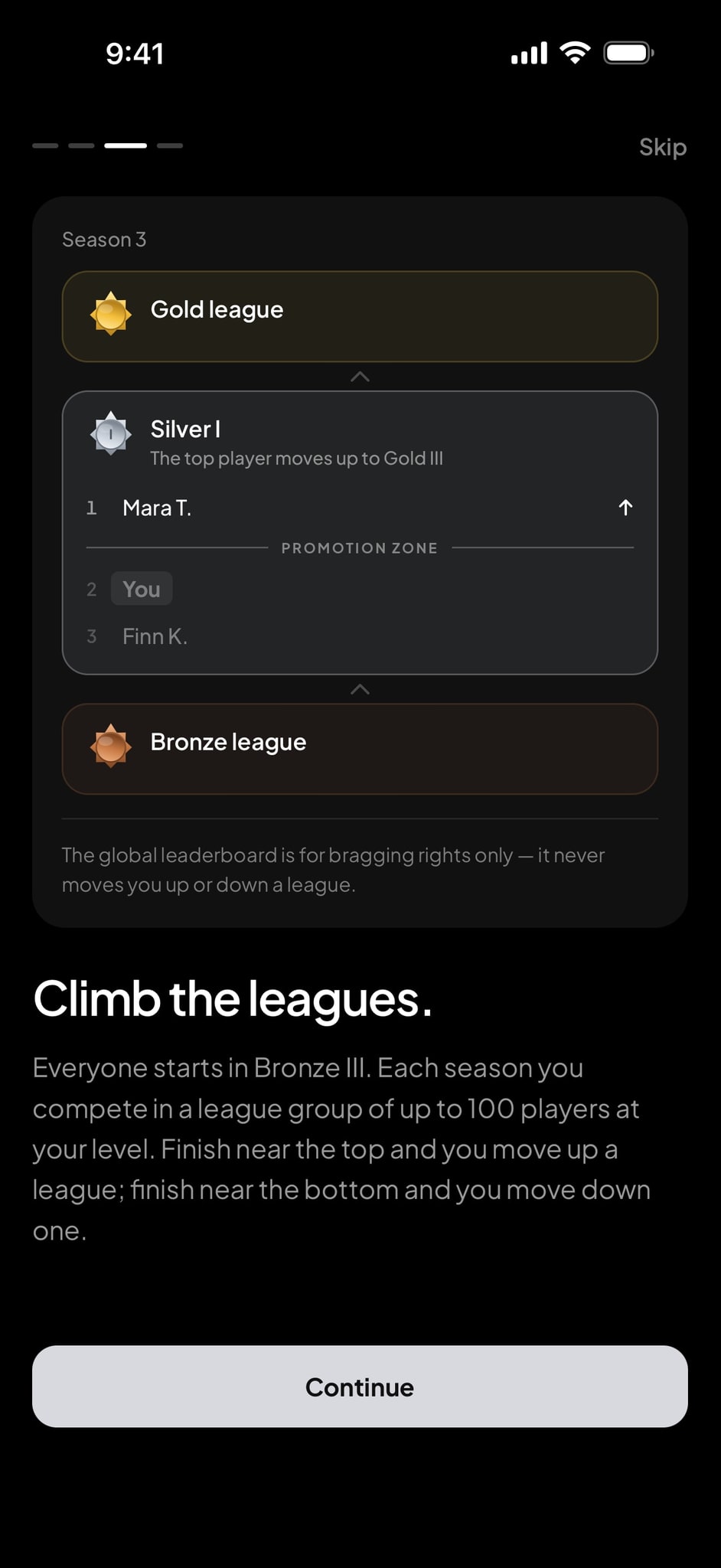 Onboarding: climb the leagues